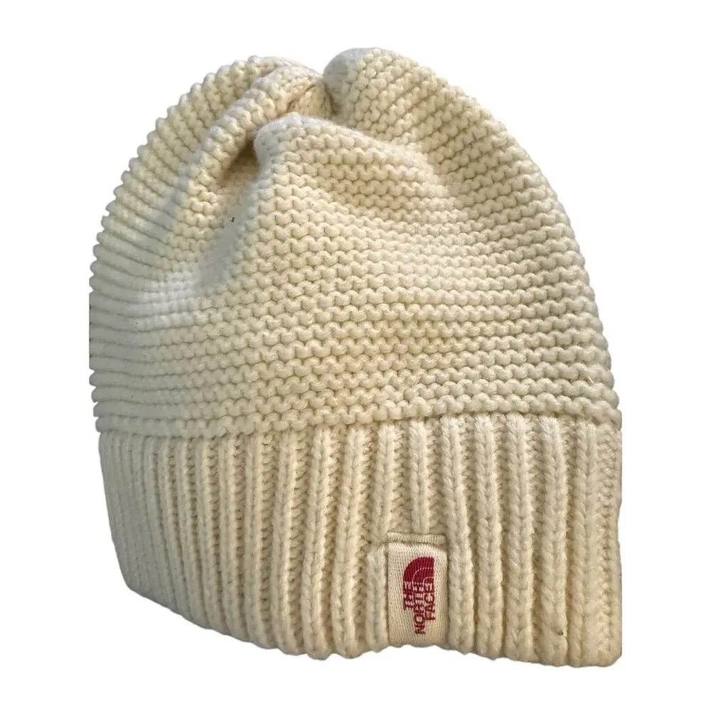The North Face Womens Salty Bae Beanie Hat One Size Cream with red tag
